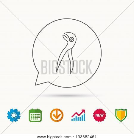 Dental pliers icon. Stomatological forceps tool sign. Calendar, Graph chart and Cogwheel signs. Download and Shield web icons. Vector