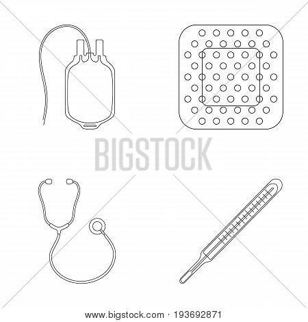Package with donor blood and other equipment.Medicine set collection icons in outline style vector symbol stock illustration .