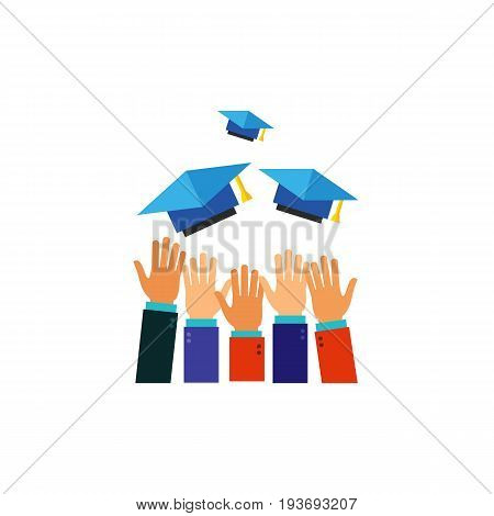 Icon of hands throwing hats high. Headwear, pupil, student. Graduation concept. Can be used for topics like college, university, education