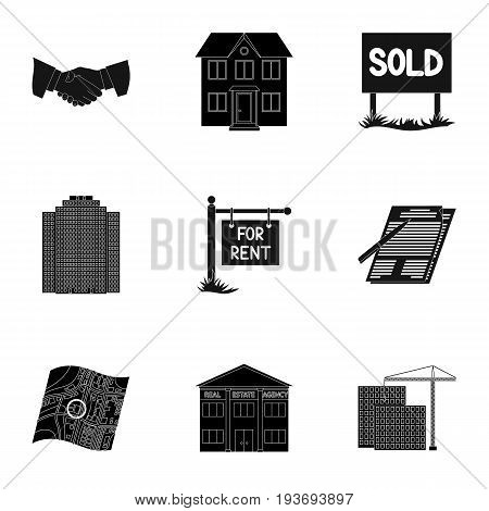 Real estate agency and other attributes. Realtor set collection icons in black style vector symbol stock illustration .