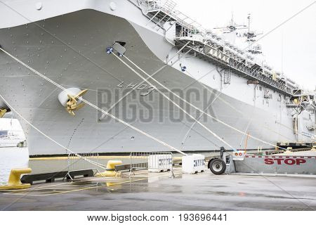 USS Kearsarge (LHD 3) Wasp-class amphibious assault ship docked at Pier 88S. Fleet Week NEW YORK MAY 25 2017.