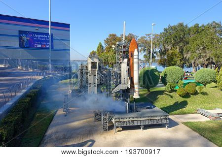 HOUSTON, USA - JANUARY 12, 2017: Miniature of a spacecraft with a nasa station representation in USA is replete with inspiring reproductions, made with lego pieces.