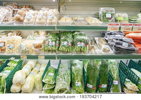 SEOUL, SOUTH KOREA - CIRCA MAY, 2017: inside a grocery store in Seoul. CU is a convenience store franchise chain in South Korea.