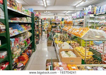 SEOUL, SOUTH KOREA - CIRCA MAY, 2017: inside a grocery store in Seoul. CU is a convenience store franchise chain in South Korea.