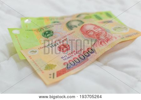 Vietnamese currency Dong banknotes. Money of Vietnam