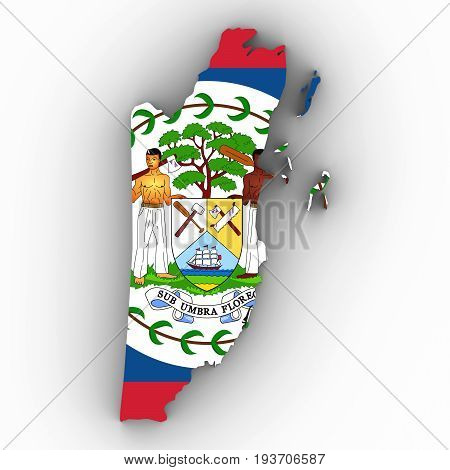 Belize Map Outline With Belizean Flag On White With Shadows 3D Illustration