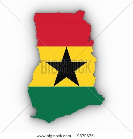 Ghana Map Outline With Ghanaian Flag On White With Shadows 3D Illustration