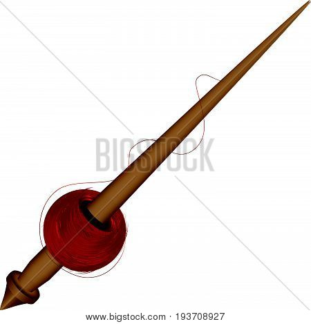 Sharp spindle with a hank of red thread