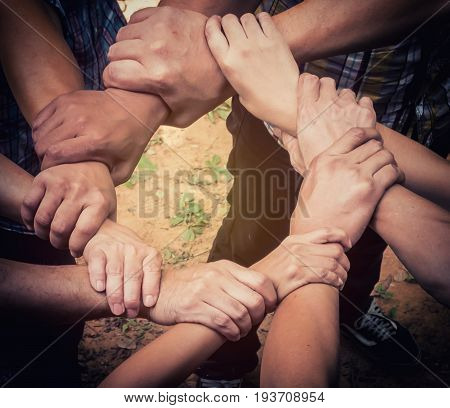 Hands were a collaboration concept of teamworkteamwork conceptbusiness concept