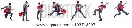 Businessman quitar player isolated on white