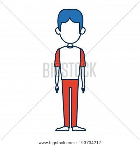 standing man people character with orange and white clothes vector illustration