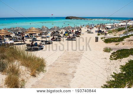 Nissi Beach Resort. White Sand And Crystal Clear Sea Water. Cyprus Island