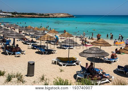 Nissi Beach Resort. White Sand And Crystal Clear Sea Water. Cyprus Island