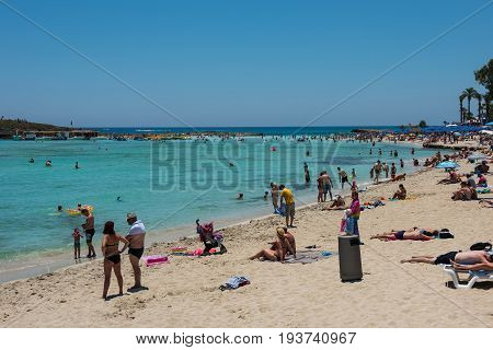 Nissi Beach Resort. White Sand And Crystal Clear Sea Water. Cyprus Island