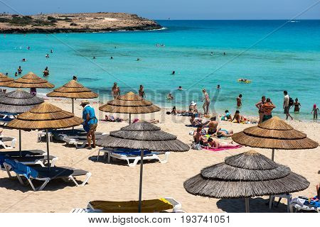 Nissi Beach Resort. White Sand And Crystal Clear Sea Water. Cyprus Island