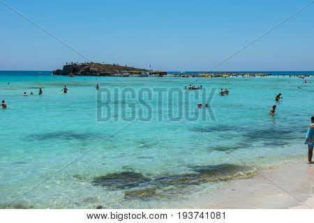 Nissi Beach Resort. White Sand And Crystal Clear Sea Water. Cyprus Island