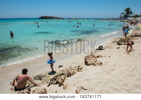 Nissi Beach Resort. White Sand And Crystal Clear Sea Water. Cyprus Island
