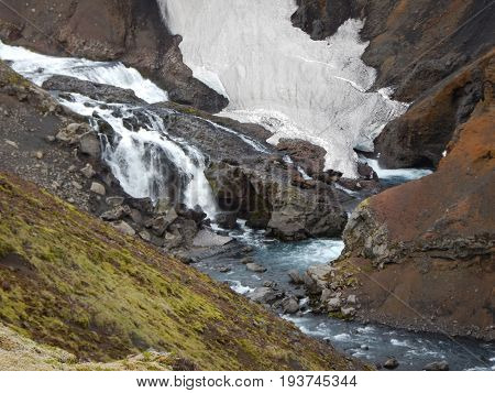 Waterfalls Cascade At River Skoga In Iceland