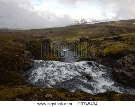 Waterfalls Cascade At River Skoga In Iceland