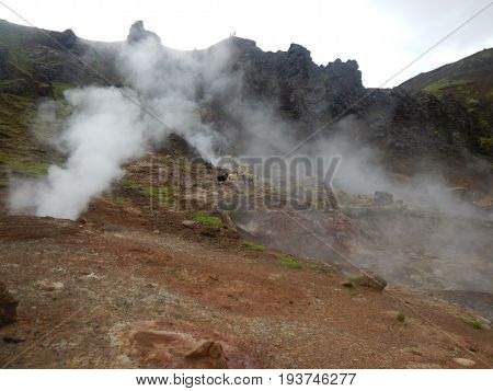 Hveragerdi Valey Of Hot Streams And Waterfalls In Iceland