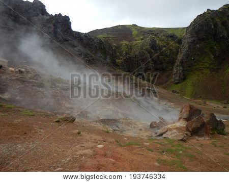 Hveragerdi Valey Of Hot Streams And Waterfalls In Iceland