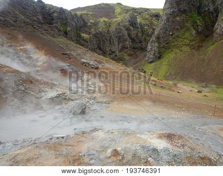 Hveragerdi Valey Of Hot Streams And Waterfalls In Iceland