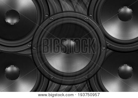 Techno background - low-frequency loudspeakers closeup .