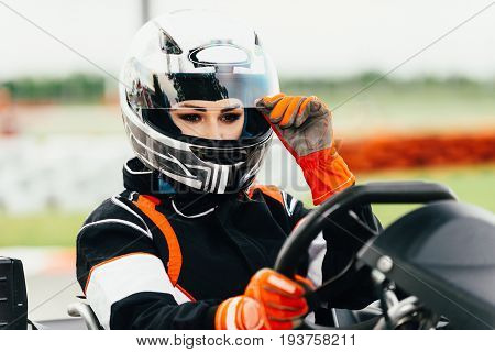 Woman Driving Go-cart, Toned Image, Color Image
