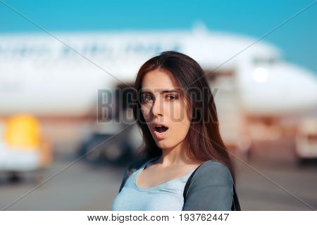 Surprised Funny Woman Ready to Board Airplane