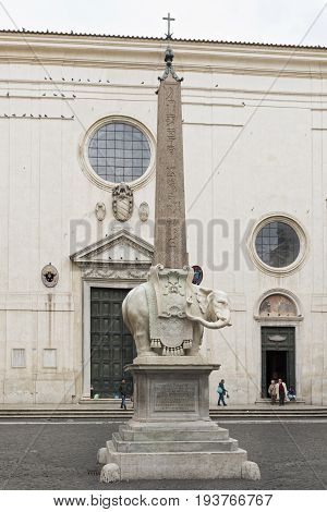 Rome Italy - October 01 2015. The Basilica of Santa Maria sopra Minerva is a basilica in Rome located in the Pigna district in Piazza della Minerva. The Minerva obelisk is one of the thirteen ancient obelisks of Rome located in the Minerva Square