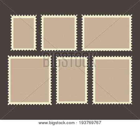 Blank Postage Stamps Frames Set isolated on background. Vector illustration. Eps 10.