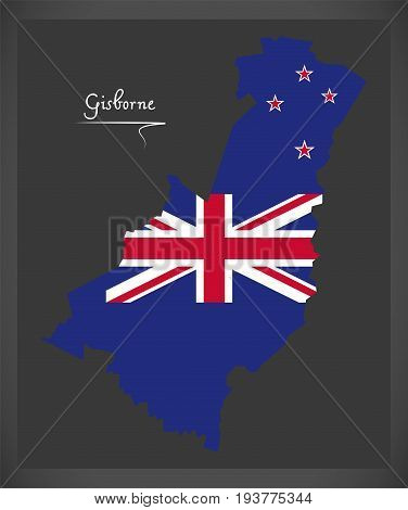 Gisborne New Zealand Map With National Flag Illustration