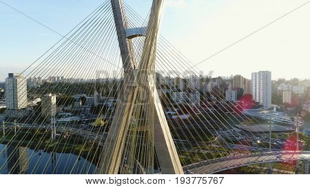 Sunset on Estaiada Bridge in Sao Paulo, Brazil