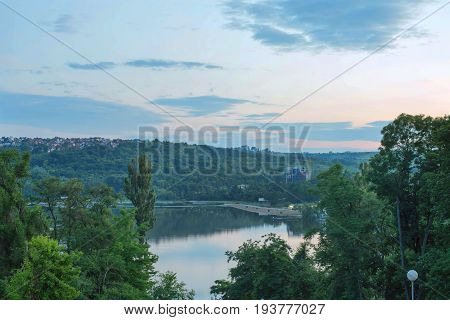 Beautiful sunset view in Valea Morilor park in Chisinau, Moldova