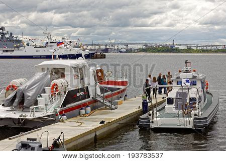 SAINT-PETERSBURG, RUSSIA - 2 JULY 2017: The 8th International Maritime Defence Show in Saint-Petersburg, Russia