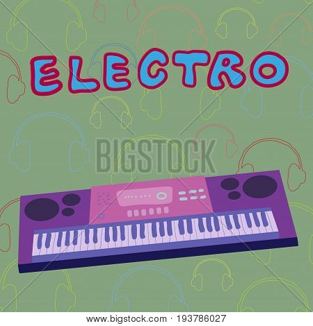 Violet synthesizer on green music background. Vector.
