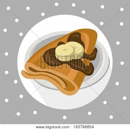 Pancakes chocolate syrop and banana flavor Vector icon template retro style dotted