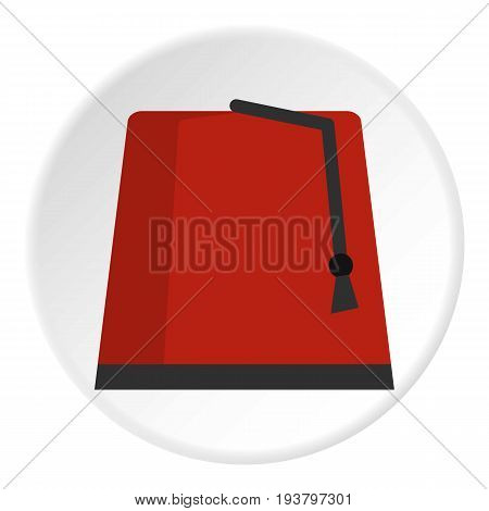 Red turkish fez icon in flat circle isolated vector illustration for web