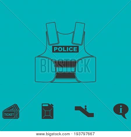 Police flak jacket or bulletproof vest icon flat. Simple vector symbol and bonus icon