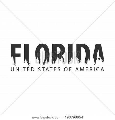 Florida. Usa. United States Of America. Text Or Labels With Silhouette Of Forest.