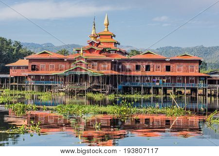 floating houses on the canal of the Inle Lake Shan state in Myanmar (Burma)