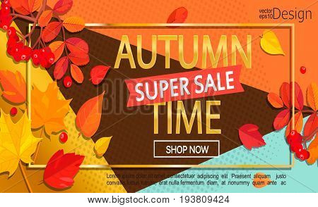 Modern stylish geometric golden autumn super sale banner. Vector illustration.