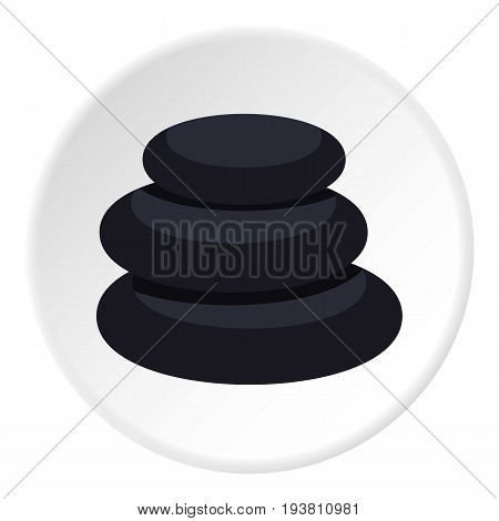 Stack of black basalt balancing stones icon in flat circle isolated vector illustration for web