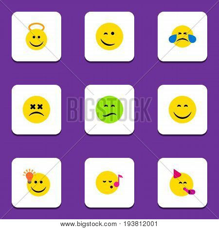Flat Icon Expression Set Of Descant, Angel, Party Time Emoticon And Other Vector Objects. Also Includes Angel, Emoji, Idea Elements.