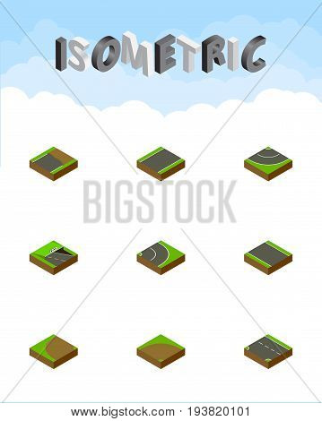 Isometric Road Set Of Unilateral, Downward, Without Strip And Other Vector Objects. Also Includes Unfinished, Rotation, Underground Elements.