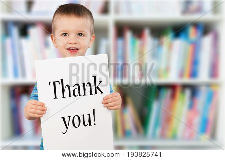 Holding board boy text elementary age thank you preadolescent child