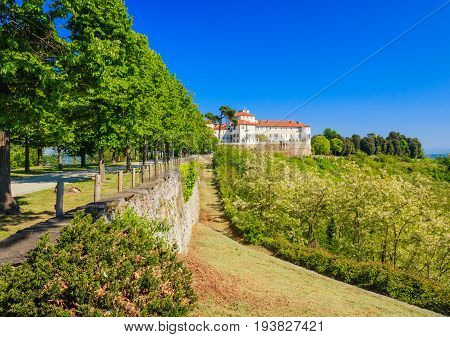 the castle was for ten centuries the main residence of Count Valperga of Masino/  CARAVINO/ TURIN/PIEDMONT/ITALY/ 8 MAY 2017.    A magnificent view of the castle  of Masino on 8 MAY 2017,in Caravino