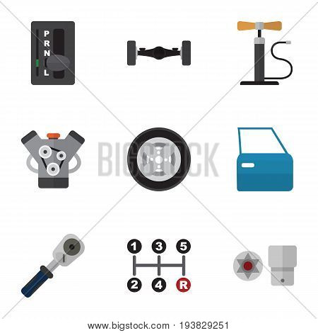 Flat Icon Auto Set Of Automatic Transmission, Motor, Suspension And Other Vector Objects. Also Includes Axis, Part, Pump Elements.