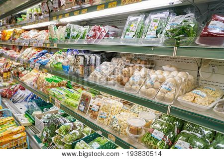 SEOUL, SOUTH KOREA - CIRCA MAY, 2017: inside a grocery store in Seoul. CU is a convenience store franchise chain in South Korea.