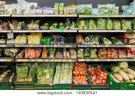 SEOUL, SOUTH KOREA - CIRCA MAY, 2017: inside a grocery store in Seoul. CU is a convenience store franchise chain in South Korea.